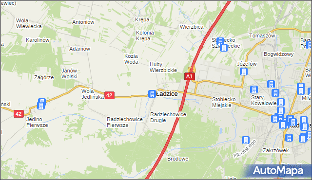 mapa Ładzice, Ładzice na mapie Targeo