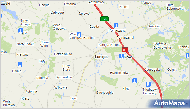 mapa Łanięta powiat kutnowski, Łanięta powiat kutnowski na mapie Targeo