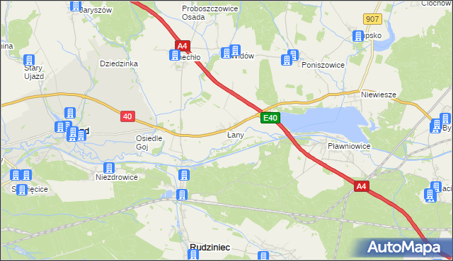 mapa Łany gmina Rudziniec, Łany gmina Rudziniec na mapie Targeo