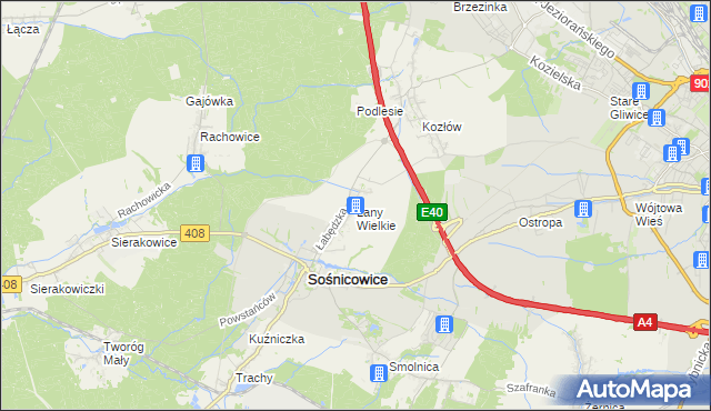 mapa Łany Wielkie gmina Sośnicowice, Łany Wielkie gmina Sośnicowice na mapie Targeo