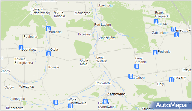 mapa Łany Wielkie gmina Żarnowiec, Łany Wielkie gmina Żarnowiec na mapie Targeo