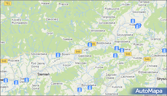 mapa Las gmina Ślemień, Las gmina Ślemień na mapie Targeo