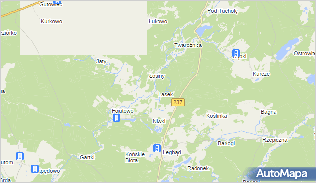 mapa Lasek gmina Tuchola, Lasek gmina Tuchola na mapie Targeo