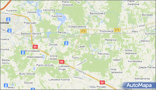 mapa Lasek gmina Żabia Wola, Lasek gmina Żabia Wola na mapie Targeo