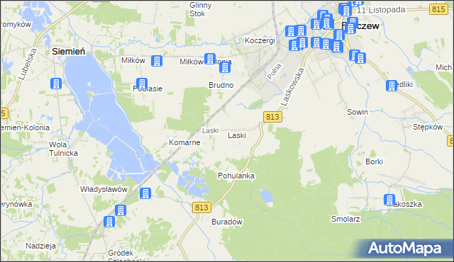 mapa Laski gmina Parczew, Laski gmina Parczew na mapie Targeo