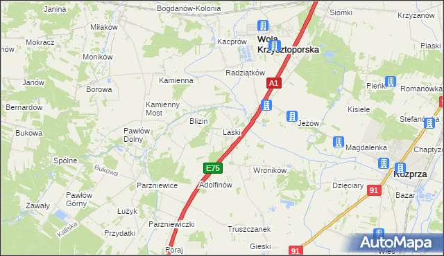 mapa Laski gmina Wola Krzysztoporska, Laski gmina Wola Krzysztoporska na mapie Targeo