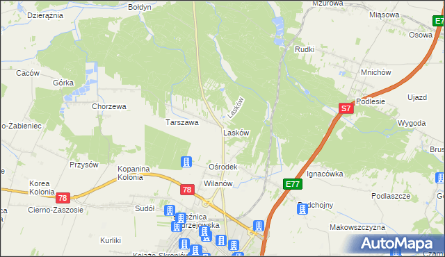 mapa Lasków gmina Jędrzejów, Lasków gmina Jędrzejów na mapie Targeo