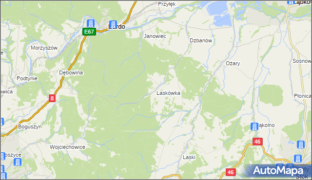 mapa Laskówka gmina Bardo, Laskówka gmina Bardo na mapie Targeo