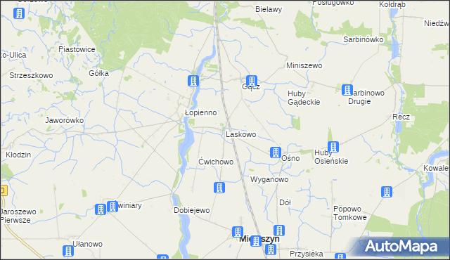 mapa Laskowo gmina Janowiec Wielkopolski, Laskowo gmina Janowiec Wielkopolski na mapie Targeo