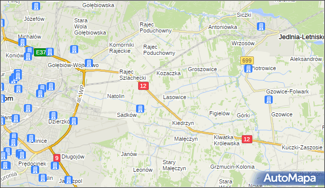 mapa Lasowice gmina Jedlnia-Letnisko, Lasowice gmina Jedlnia-Letnisko na mapie Targeo