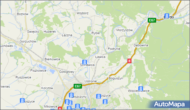 mapa Ławica gmina Kłodzko, Ławica gmina Kłodzko na mapie Targeo