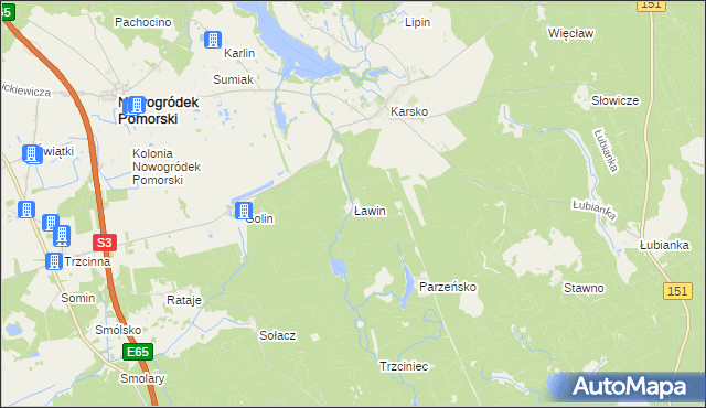 mapa Ławin, Ławin na mapie Targeo