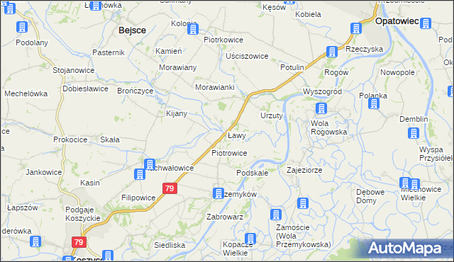 mapa Ławy gmina Opatowiec, Ławy gmina Opatowiec na mapie Targeo