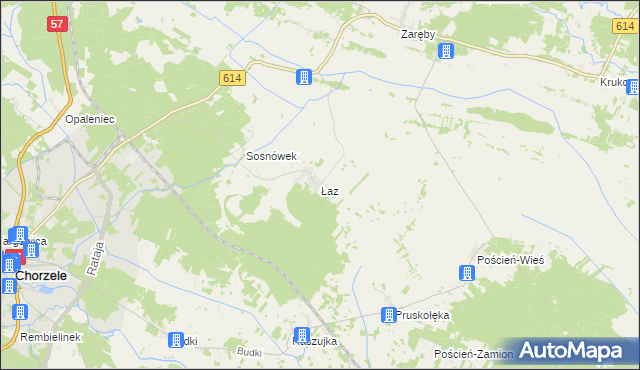 mapa Łaz gmina Chorzele, Łaz gmina Chorzele na mapie Targeo