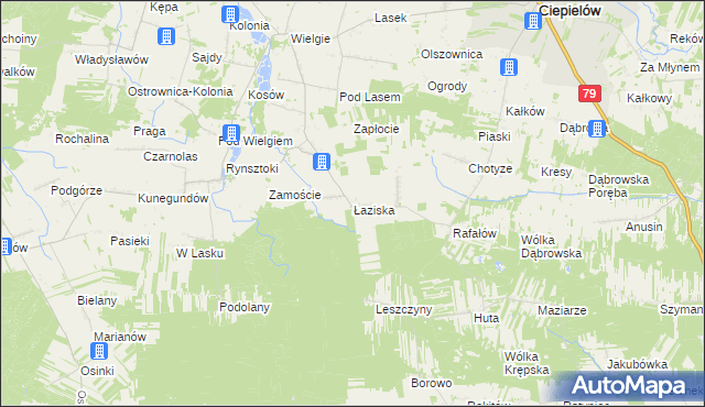 mapa Łaziska gmina Ciepielów, Łaziska gmina Ciepielów na mapie Targeo