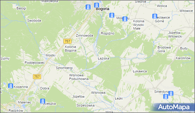 mapa Łaziska gmina Staszów, Łaziska gmina Staszów na mapie Targeo