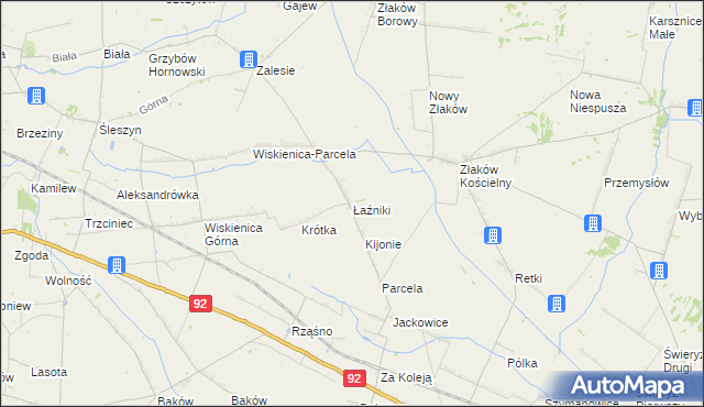 mapa Łaźniki gmina Zduny, Łaźniki gmina Zduny na mapie Targeo