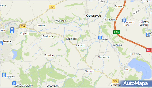 mapa Łaźniki gmina Złotoryja, Łaźniki gmina Złotoryja na mapie Targeo