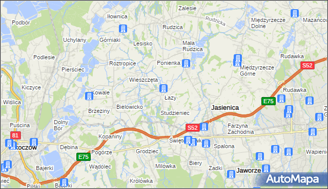 mapa Łazy gmina Jasienica, Łazy gmina Jasienica na mapie Targeo