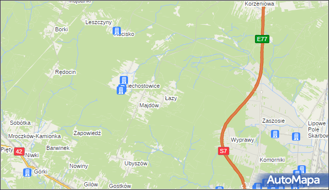 mapa Łazy gmina Szydłowiec, Łazy gmina Szydłowiec na mapie Targeo