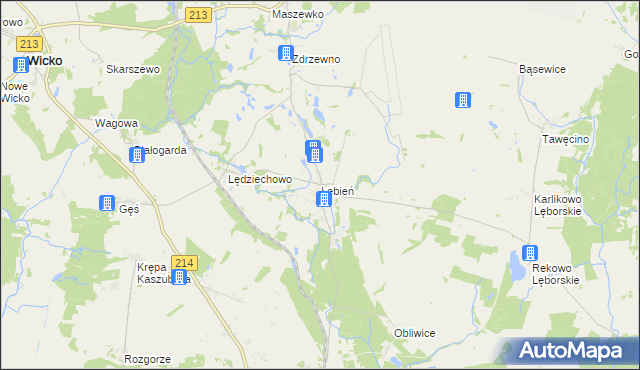 mapa Łebień gmina Nowa Wieś Lęborska, Łebień gmina Nowa Wieś Lęborska na mapie Targeo