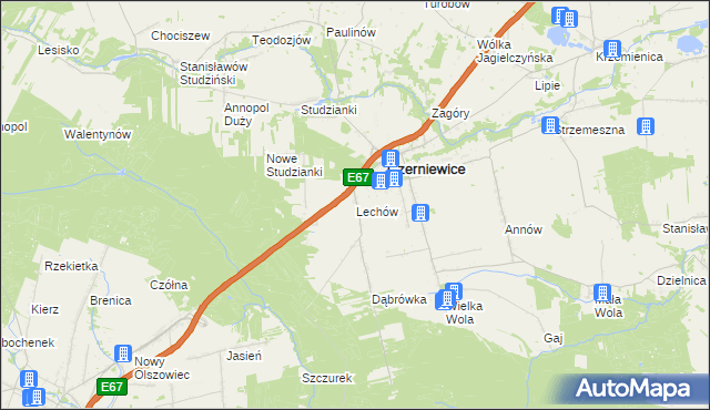 mapa Lechów gmina Czerniewice, Lechów gmina Czerniewice na mapie Targeo