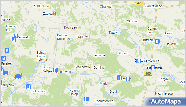 mapa Łęczyca gmina Drużbice, Łęczyca gmina Drużbice na mapie Targeo