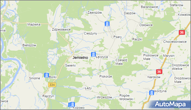 mapa Łęczyca gmina Jemielno, Łęczyca gmina Jemielno na mapie Targeo