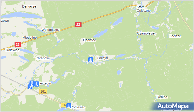 mapa Łęczyn gmina Dobiegniew, Łęczyn gmina Dobiegniew na mapie Targeo