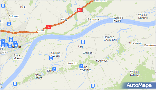 mapa Łęg gmina Chełmno, Łęg gmina Chełmno na mapie Targeo