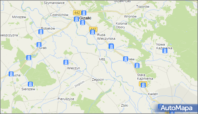 mapa Łęg gmina Czermin, Łęg gmina Czermin na mapie Targeo