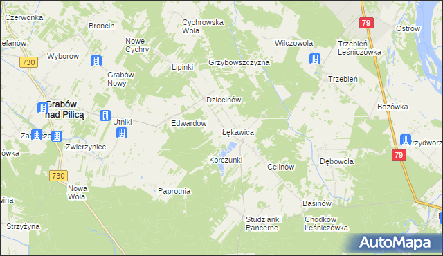 mapa Łękawica gmina Grabów nad Pilicą, Łękawica gmina Grabów nad Pilicą na mapie Targeo