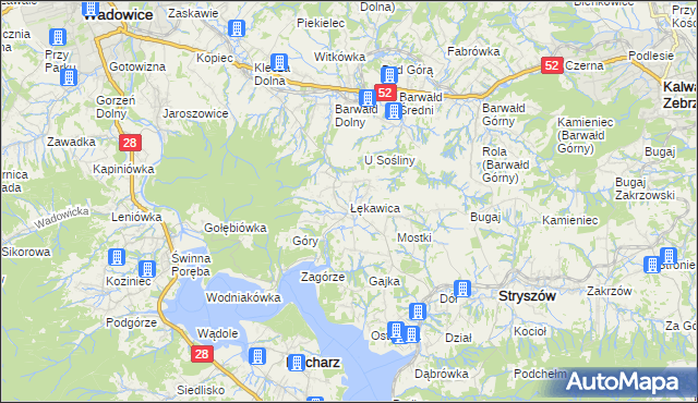 mapa Łękawica gmina Stryszów, Łękawica gmina Stryszów na mapie Targeo