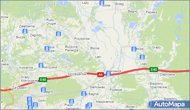 mapa Łęki gmina Borzęcin, Łęki gmina Borzęcin na mapie Targeo