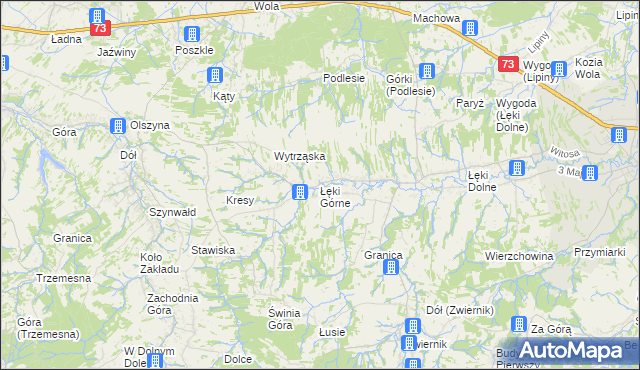 mapa Łęki Górne gmina Pilzno, Łęki Górne gmina Pilzno na mapie Targeo