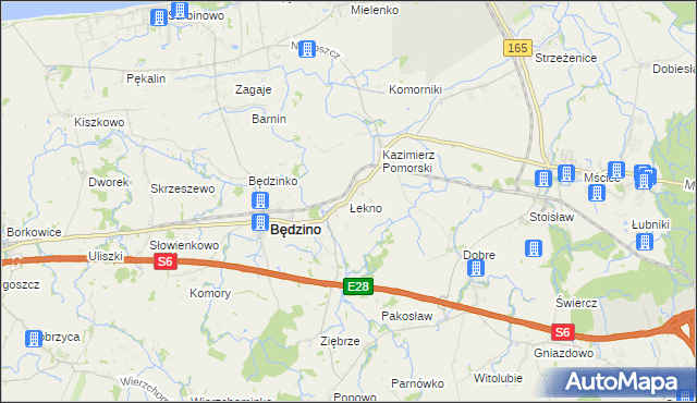 mapa Łekno gmina Będzino, Łekno gmina Będzino na mapie Targeo