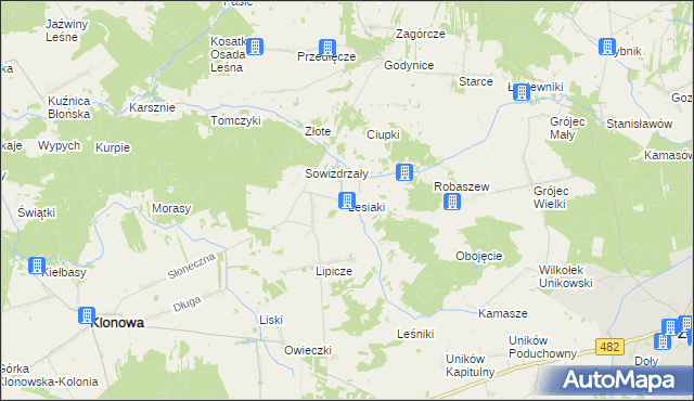 mapa Lesiaki gmina Klonowa, Lesiaki gmina Klonowa na mapie Targeo