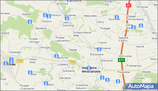 mapa Lesieniec gmina Iwanowice, Lesieniec gmina Iwanowice na mapie Targeo