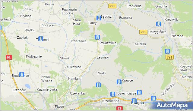 mapa Leśniaki gmina Siewierz, Leśniaki gmina Siewierz na mapie Targeo