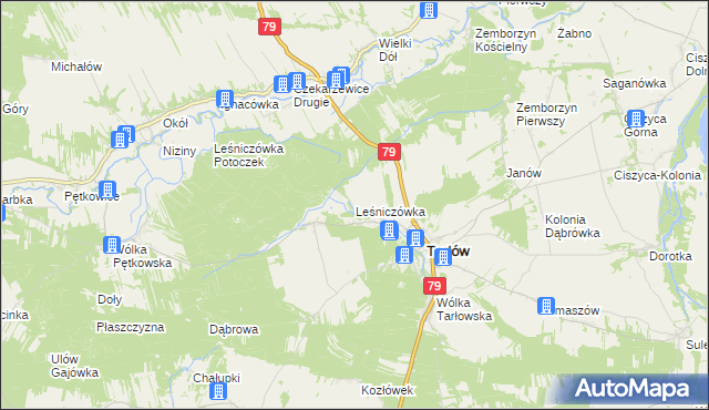 mapa Leśniczówka gmina Tarłów, Leśniczówka gmina Tarłów na mapie Targeo