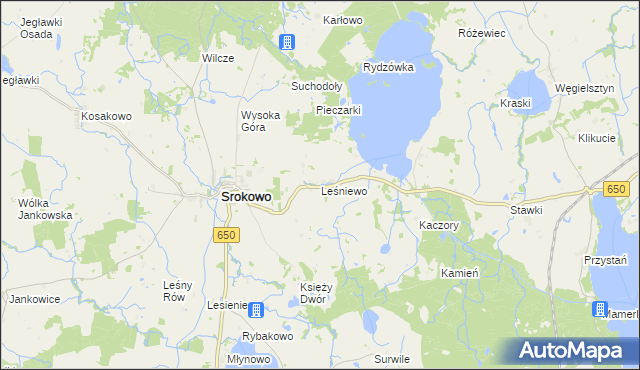 mapa Leśniewo gmina Srokowo, Leśniewo gmina Srokowo na mapie Targeo