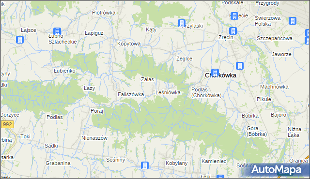 mapa Leśniówka gmina Chorkówka, Leśniówka gmina Chorkówka na mapie Targeo