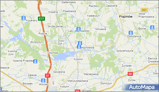 mapa Lesznowola gmina Grójec, Lesznowola gmina Grójec na mapie Targeo