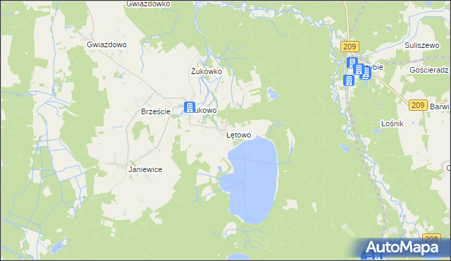 mapa Łętowo gmina Sławno, Łętowo gmina Sławno na mapie Targeo