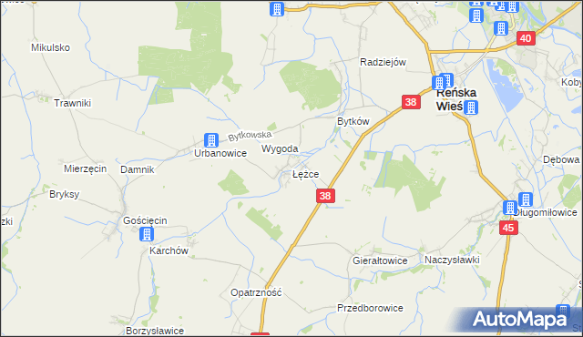 mapa Łężce gmina Reńska Wieś, Łężce gmina Reńska Wieś na mapie Targeo