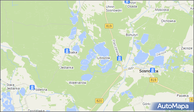 mapa Libiszów gmina Sosnowica, Libiszów gmina Sosnowica na mapie Targeo