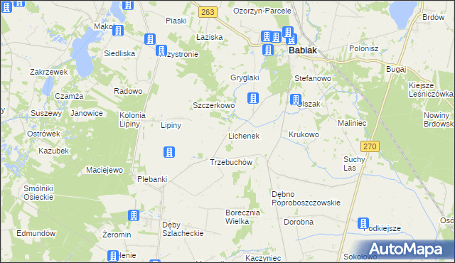 mapa Lichenek, Lichenek na mapie Targeo