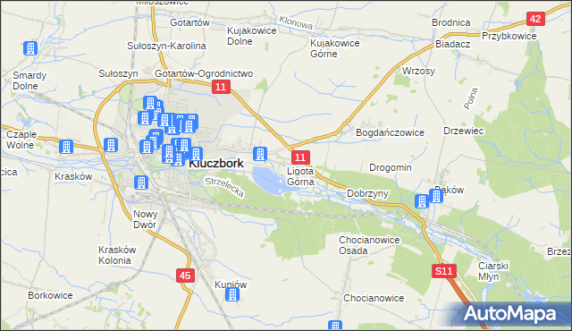 mapa Ligota Górna gmina Kluczbork, Ligota Górna gmina Kluczbork na mapie Targeo