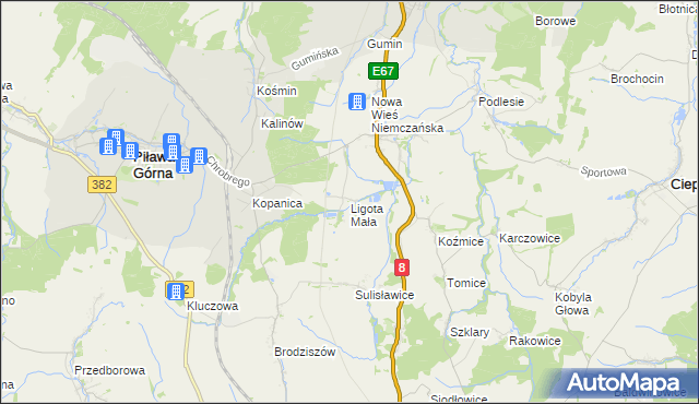 mapa Ligota Mała gmina Niemcza, Ligota Mała gmina Niemcza na mapie Targeo