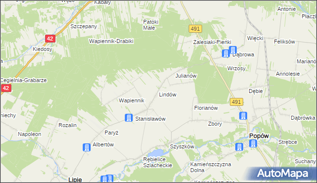 mapa Lindów gmina Lipie, Lindów gmina Lipie na mapie Targeo